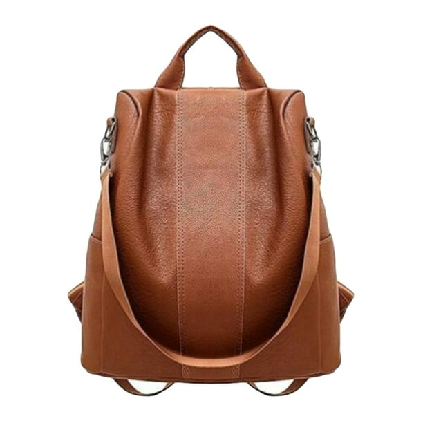 Bag Women Solid Large Capacity Leisure Travel Bag anti theft backpack women shoulder bag Leather Backpack,Brown 